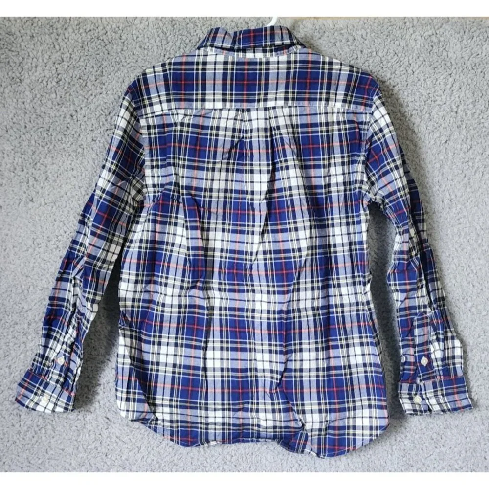 Ralph Lauren‎ Youth Size 7 Blue Plaid Natural Stretch Button Down LS Shirt